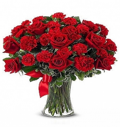 kırmızı gül ve kır Çiçekleri Çiçeği & Ürünü Gül ve Karanfil aranjmanı 