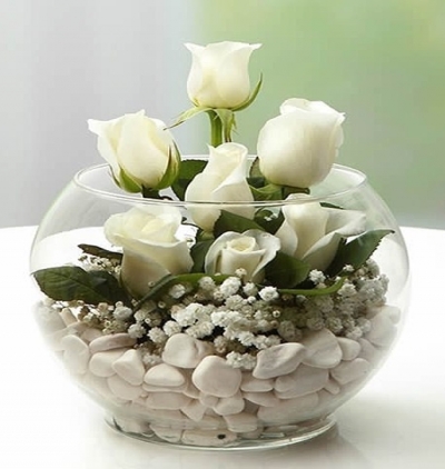 beyaz gül buketi Çiçeği & Ürünü fanusta 7 adet gül  